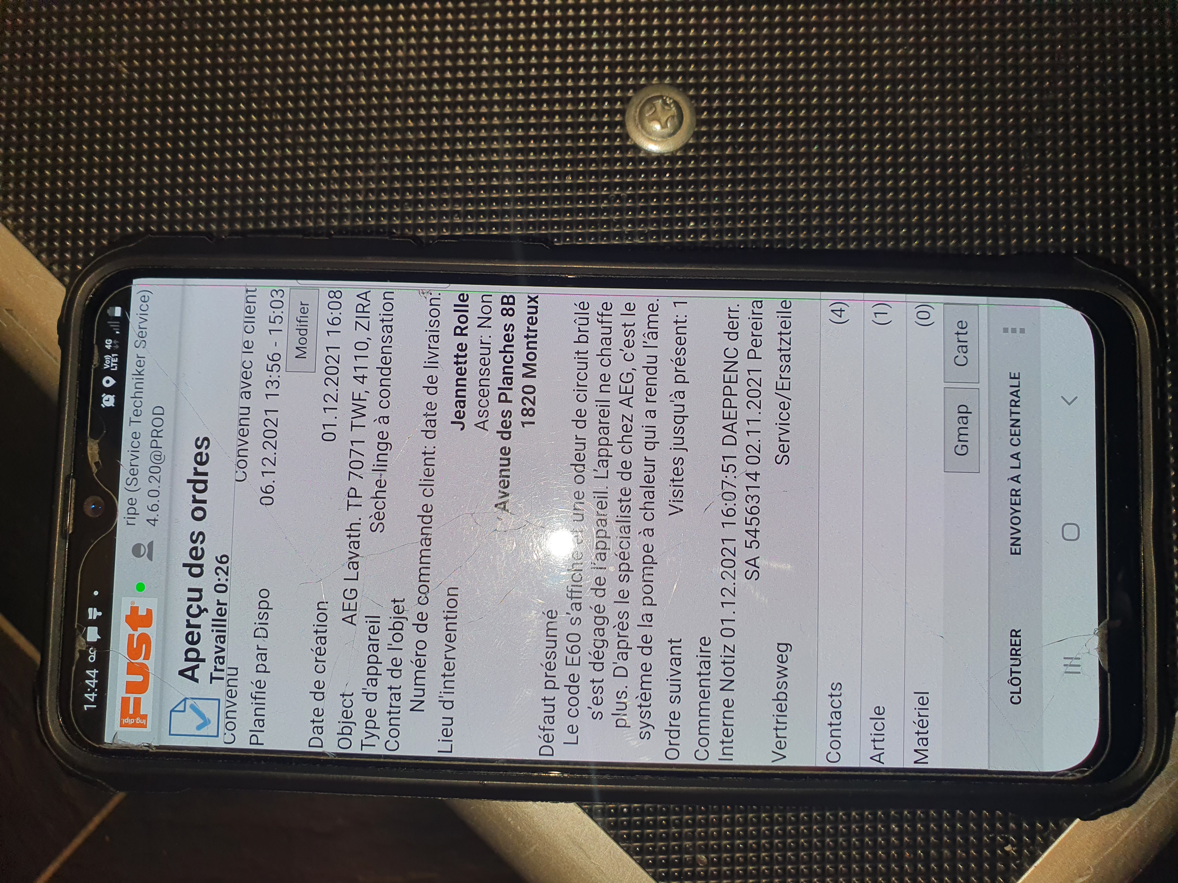 Diagnostic visuel de l'erreur E60 sur un appareil AEG